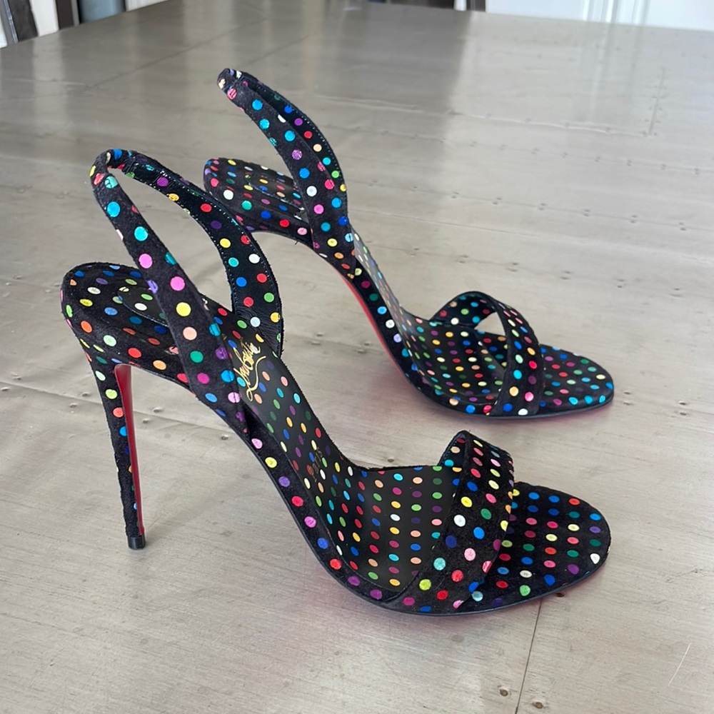 Christian louboutin o Marilyn boum polka dot black suede sandal stiletto sz 37.5